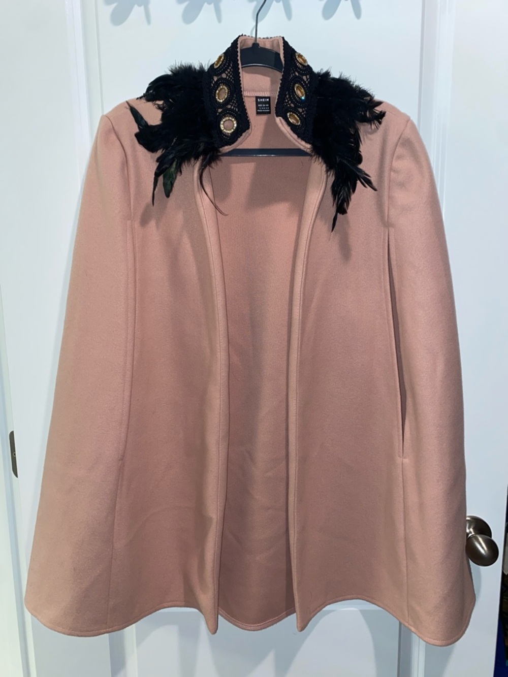 SHEIN Blush Pink Feathered Cape